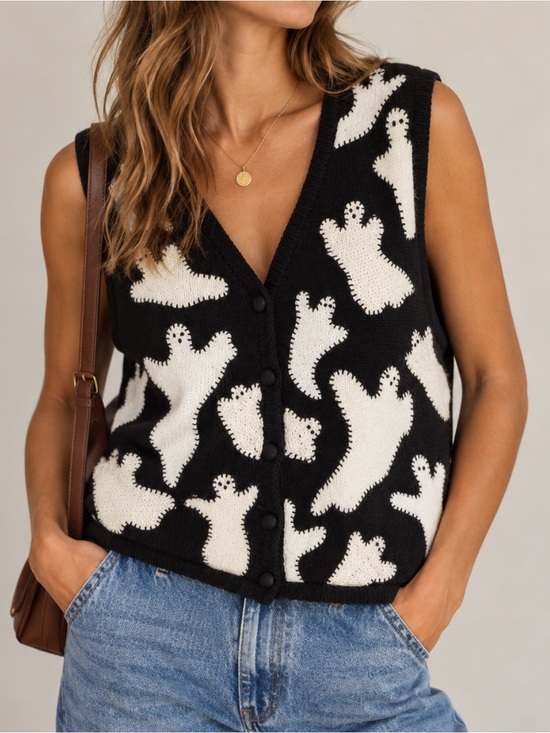 Hampshire Studio Boo! Sweaters - Hampshire Studio Halloween Ghost Knit Sweater Vest